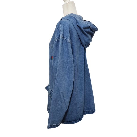 Bill Blass Vintage Hooded Jean Jacket With Novelty Patches Loosefit Womens Large - Picture 5 of 16